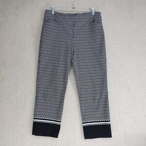 up! Pants Womens 12 Black White Geometric Print Cropped Ankle Slim Border Hem